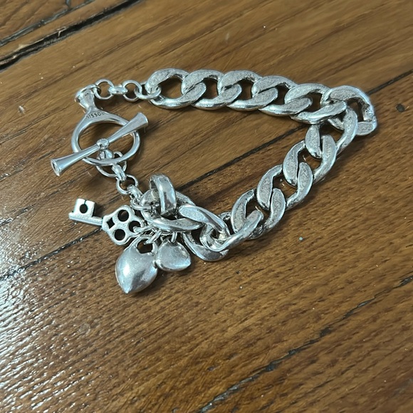 FOSSIL Chunky Silver Tone Charm Bracelet - Picture 1 of 3